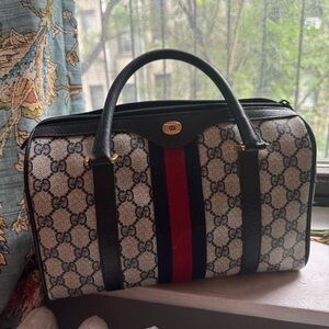 Gucci Boston blue navy red vintage bag purse authentic